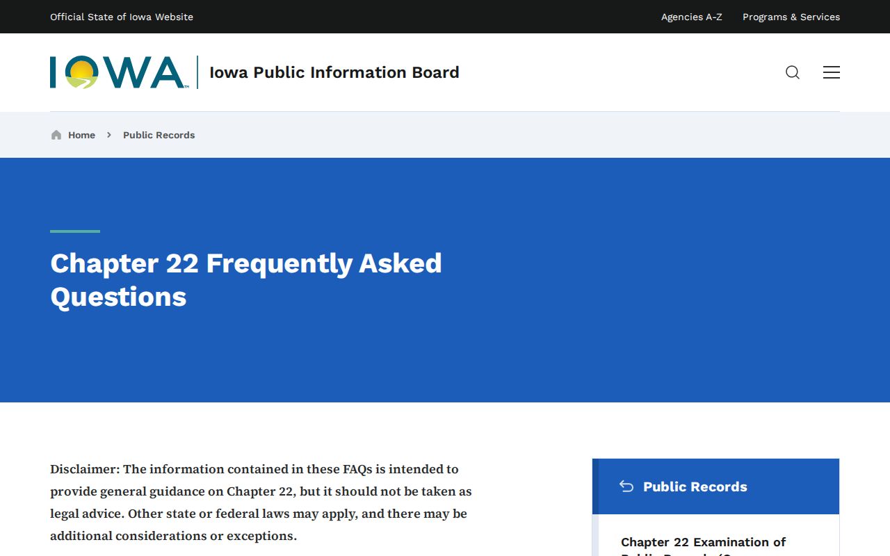 Iowa residents directory reference to Iowa Code chapter 22 public records guidance